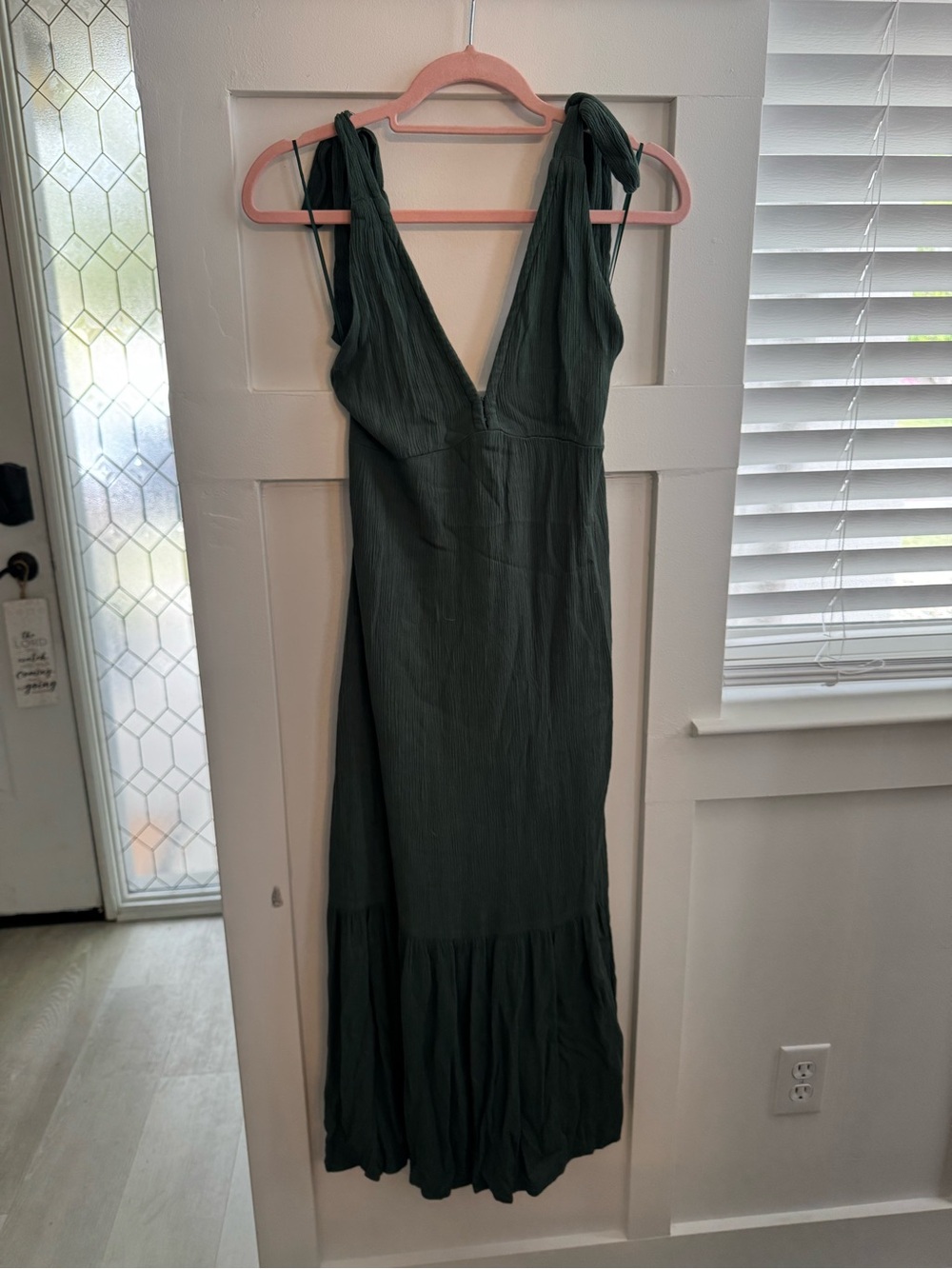 Abercrombie Dark Green Midi Dress Tie Shoulders